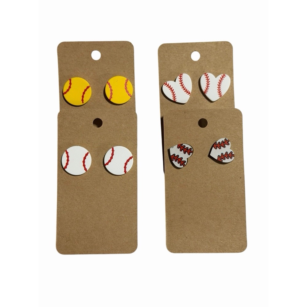 New Novelty Fashion Earrings 4 pairs studs baseball softball sports hearts